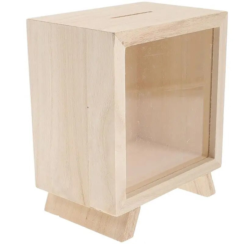 Банка Прасенце Кутия за пари Дървен буркан за пестене на монети Прозрачен Детски спестявания на дърва Възрастни Парични смени Сянка Подарък Банки Кутия Съвет Фонд Квадрат