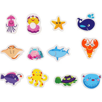 12 бр. цветен магнит за хладилник, креативни анимационни стикери, играчки, креативни анимационни океански животни, дървени магнитни стикери за домашен декор