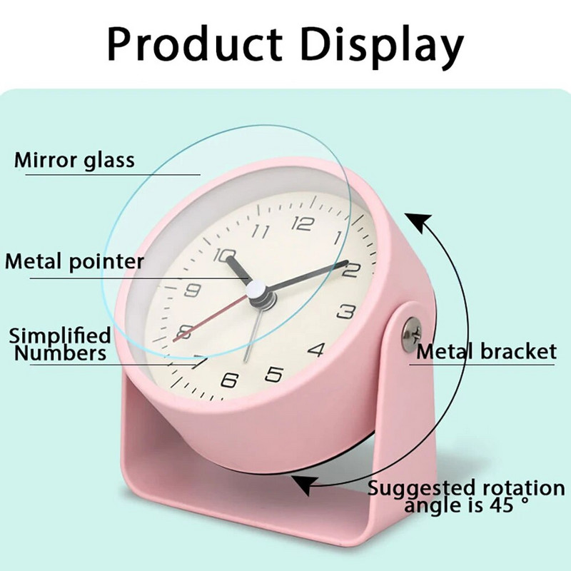 Античен ретро аналогов будилник с въртящ се на 360 ° безшумен нощно бюро часовник Нетиктакащ будилник за спалня, хол