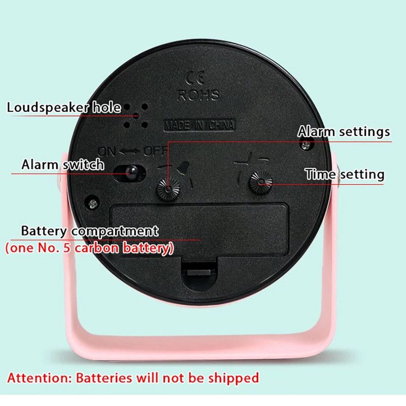 Античен ретро аналогов будилник с въртящ се на 360 ° безшумен нощно бюро часовник Нетиктакащ будилник за спалня, хол