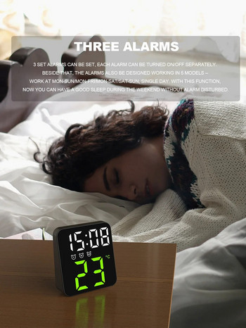 Ψηφιακό Ξυπνητήρι για Υπνοδωμάτια με Ρυθμιζόμενη Θερμοκρασία Φωτεινότητα Φωνητικός Έλεγχος Τρία Ξυπνητήρι 12/24 ώρες