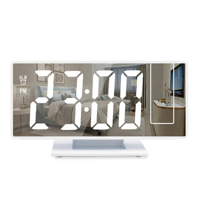 Digitális ébresztőóra 180°-os kivetítős ébresztőóra idő hőmérséklet szundi asztali óra 12/24 órás USB projektor LED óra