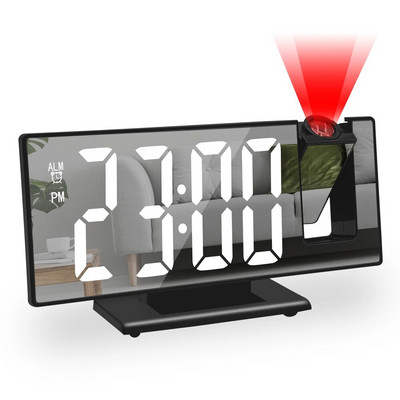 Digitális ébresztőóra 180°-os kivetítős ébresztőóra idő hőmérséklet szundi asztali óra 12/24 órás USB projektor LED óra