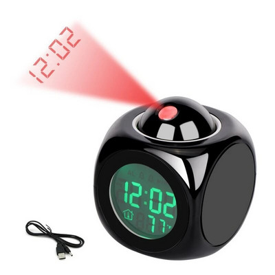Óránkénti harangszó Digitális vetítési óra Idő Hőmérséklet Háttérvilágítás Hangos zene Ébresztőóra Szundi 12/24 órás USB projektor LCD óra