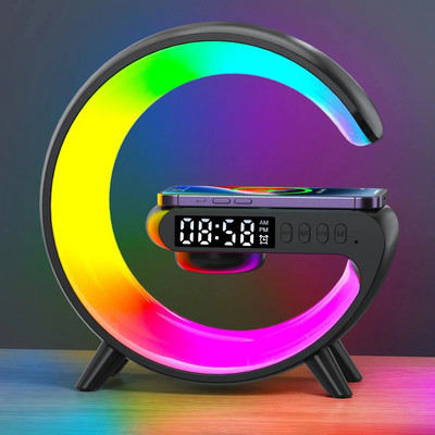 Mini multifunkciós vezeték nélküli töltőpad, hangszóró TF RGB éjszakai fény gyorstöltő állomás iPhone-hoz Samsung Xiaomi Huawei