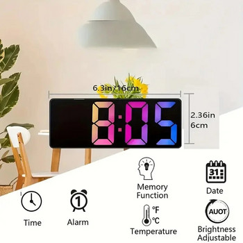 Τελευταίο ψηφιακό ρολόι LED Ξυπνητήρι Υπνοδωμάτιο Ηλεκτρονικό επιτραπέζιο ρολόι με οθόνη θερμοκρασίας Ρυθμιζόμενη φωτεινότητα 12/24 ώρες