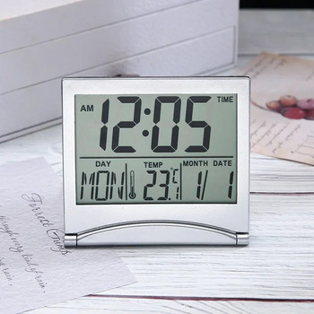 Ηλεκτρονικό αναδιπλούμενο ψηφιακό ξυπνητήρι LCD Επιτραπέζιο Υγρόμετρο θερμοκρασίας Ρολόι Μετεωρολογικός Σταθμός Επιτραπέζιο Ταξιδιωτικό Μίνι Ρολόι