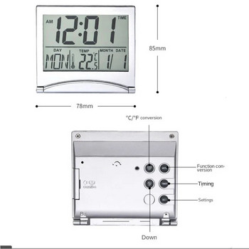 Електронен сгъваем LCD цифров будилник Настолен часовник за температура Хигрометър Часовник Метеорологична станция Бюро Маса Мини часовник за пътуване