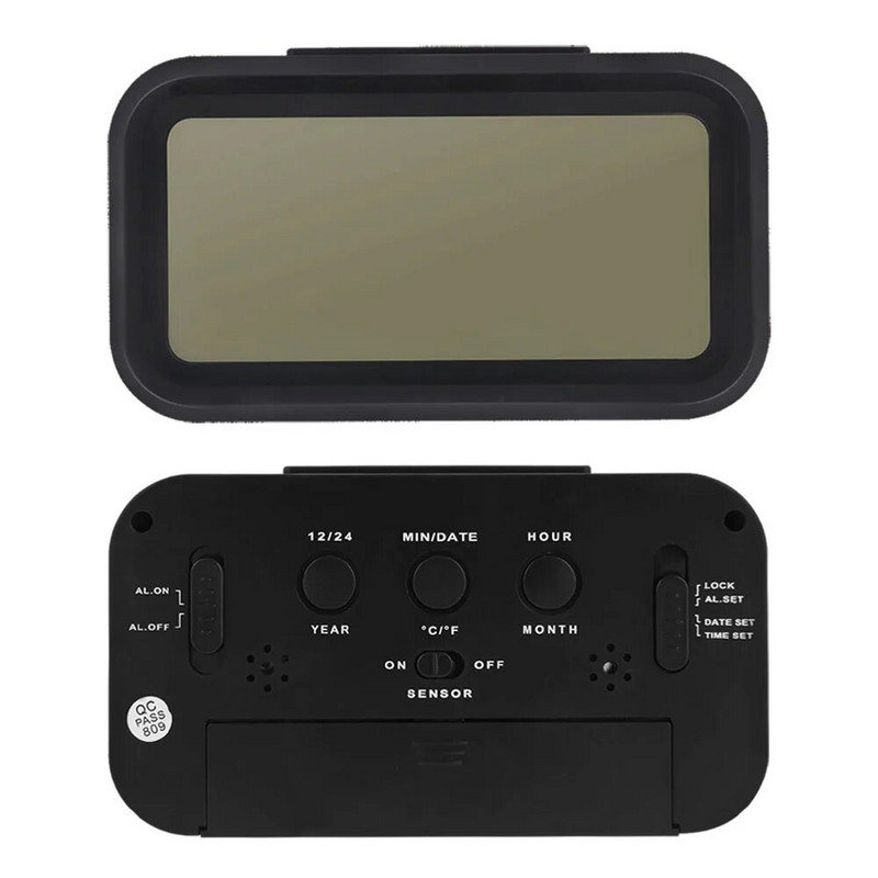 Батерия Цифров будилник Ученически часовник Голям LCD дисплей Snooze Детски часовник Сензор за светлина Нощна светлина Офис Настолен часовник