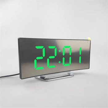 Led будилник, огледален извит екран, цифров будилник с температура за сън за студенти, спалня, хол, офис, училище