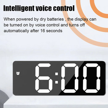 LED цифров електронен настолен часовник Snooze Акрилен/огледален будилник Гласово управление Време Температура Дисплей Декорации за дома