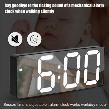 LED цифров електронен настолен часовник Snooze Акрилен/огледален будилник Гласово управление Време Температура Дисплей Декорации за дома