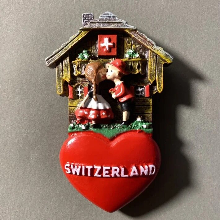 Магнити за хладилник Швейцария Ски пейзаж Часовник с кукувица Zermatt Diemtigtal BergeLake Luzern Jungfraujoc Residence Швейцарски млечни добитък