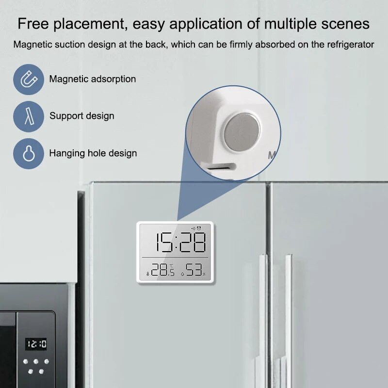 Хладилник Магнитен будилник Голям екран Дата Температура Влажност Мултифункционален LCD цифров настолен настолен стенни часовници