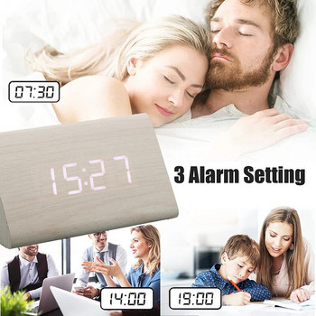 Дървен цифров будилник Час, дата, температура, дисплей, настолни часовници за спалня, хол, нощно шкафче, офис NIDITON