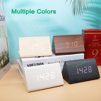 Дървен цифров будилник Час, дата, температура, дисплей, настолни часовници за спалня, хол, нощно шкафче, офис NIDITON