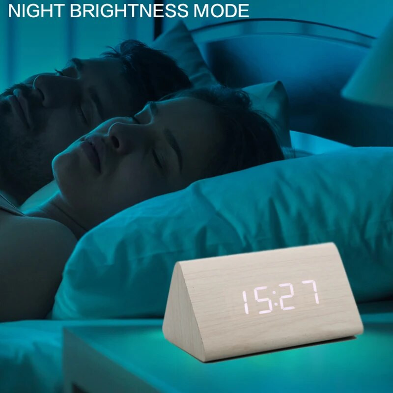 Дървен цифров будилник Час, дата, температура, дисплей, настолни часовници за спалня, хол, нощно шкафче, офис NIDITON