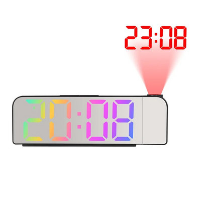 180°-ban elforgatható digitális vetítési ébresztőóra Éjszakai üzemmód Kikapcsolás memória asztali óra 12H/24H Hálószoba Elektronikus LED falióra