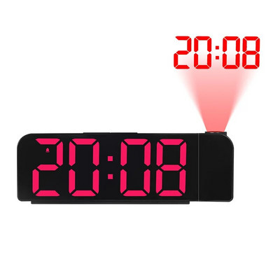 180°-ban elforgatható digitális vetítési ébresztőóra Éjszakai üzemmód Kikapcsolás memória asztali óra 12H/24H Hálószoba Elektronikus LED falióra