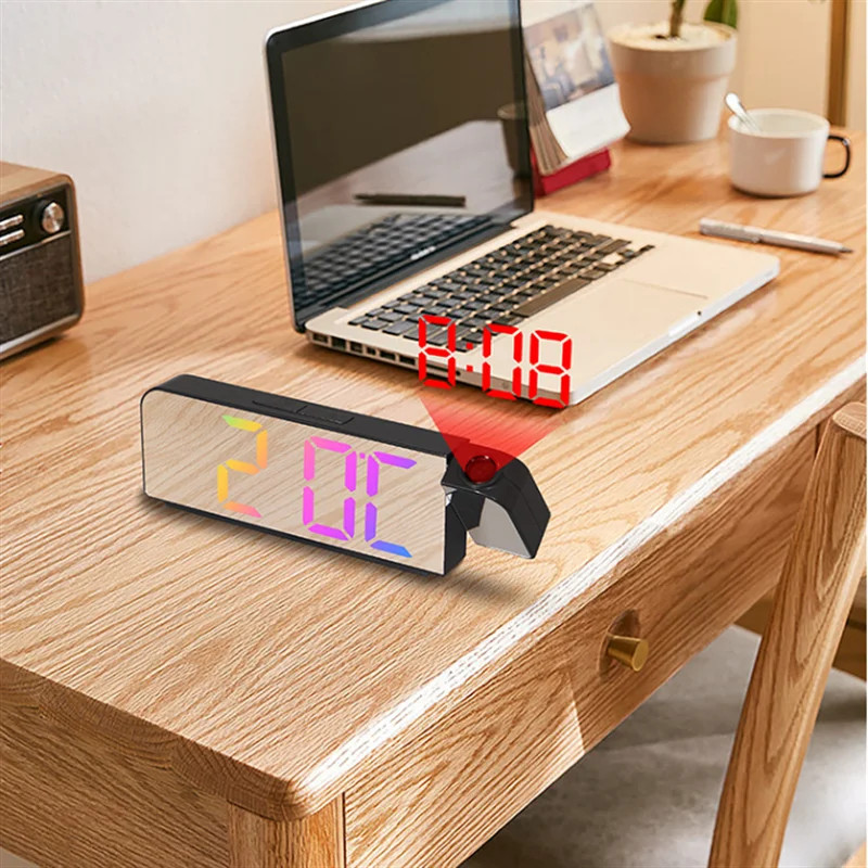 Завъртане на 180° Цифров прожекционен будилник Нощен режим Изключена памет Настолен часовник 12H/24H Електронен LED стенен часовник за спалня