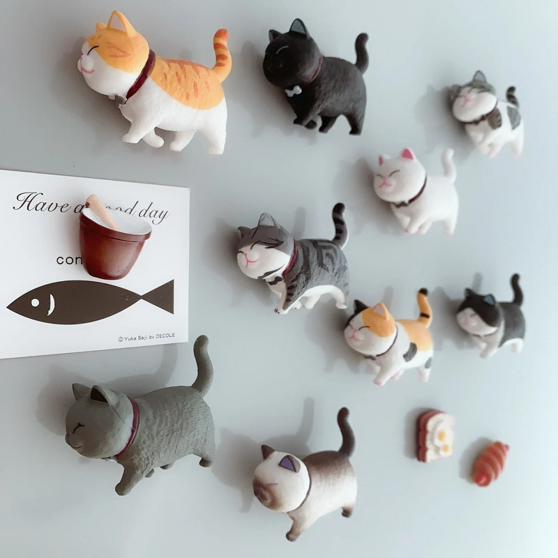 Творческа папийонка Cat Fridge Stick Magnet 3D анимационен котешки магнит Сладък магнитен стик Стик за съобщения Декорация на дома