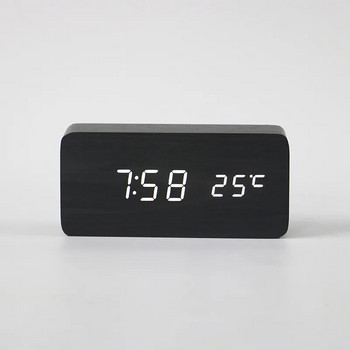 Ξύλινο ψηφιακό ξυπνητήρι, Ξυπνητήρι LED με επιτραπέζια ρολόγια θερμοκρασίας για γραφείο, ρολόι δίπλα στο κρεβάτι