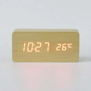 Ξύλινο ψηφιακό ξυπνητήρι, Ξυπνητήρι LED με επιτραπέζια ρολόγια θερμοκρασίας για γραφείο, ρολόι δίπλα στο κρεβάτι