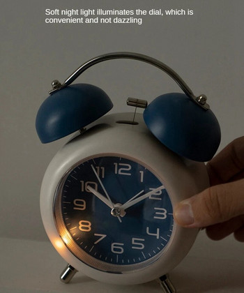 Ρολόι ξυπνητηριού 4 ιντσών με διπλό κουδούνι με μεταλλικό σκελετό καντράν με οπίσθιο φωτισμό Μπαταρία Επιτραπέζιο Σίγαση Ξυπνητήρι για φοιτητικό γραφείο στο σπίτι