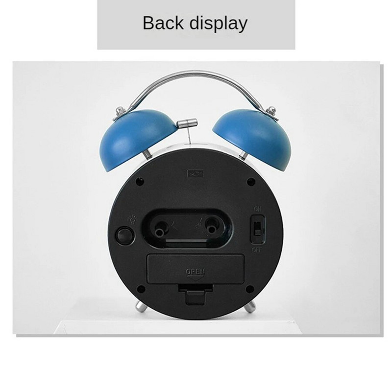 4-инчов двоен звънец, силен будилник, метална рамка, циферблат с подсветка, батерия, бюро, маса, без звук, будилник за домашен офис на студенти