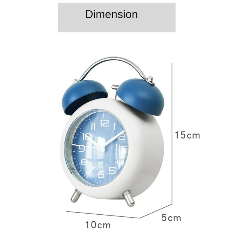 4-инчов двоен звънец, силен будилник, метална рамка, циферблат с подсветка, батерия, бюро, маса, без звук, будилник за домашен офис на студенти