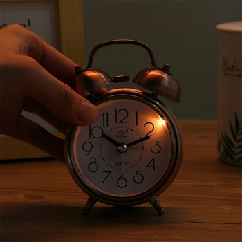 Будилник Винтидж ретро безшумни часовници с показалка Кръгъл номер Двоен звънец Силен будилник Нощна лампа Декорации за дома
