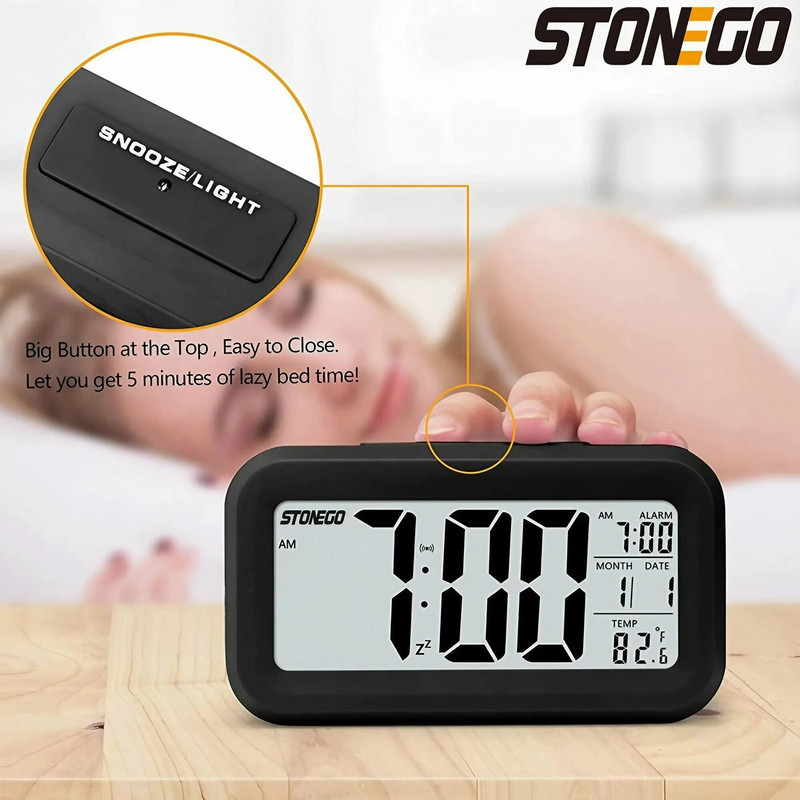 STONEGO 1PC Мултифункционален цифров будилник Настолен часовник LED подсветка Цифров будилник Интелигентен температурен електронен часовник