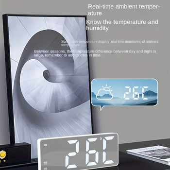 Καθρέφτης Ψηφιακός Έξυπνος Πίνακας Συναγερμού Ρολόι θερμοκρασίας Ρολόι Φωνητικός Έλεγχος Αναβολή Νυχτερινή λειτουργία Αντιδιατακτικό 12/24 ώρες Ηλεκτρονικό ρολόι LED