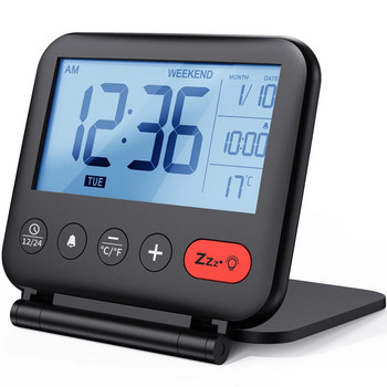 Μίνι φορητό ψηφιακό ξυπνητήρι ταξιδιού με οπίσθιο φωτισμό LCD Ημερολόγιο θερμοκρασίας 12/24 ωρών Ρολόι καθρέφτης μακιγιάζ Επιτραπέζιο ρολόι κρεβατοκάμαρας