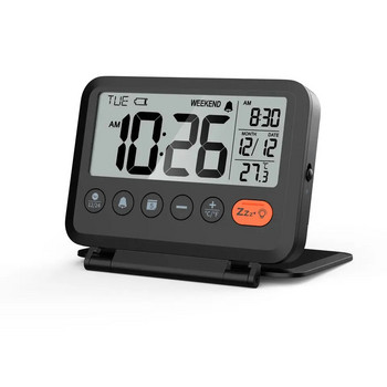 Мини преносим дигитален будилник за пътуване с LCD подсветка Календар Температура 12/24H Огледало за грим Часовник Настолен часовник за спалня