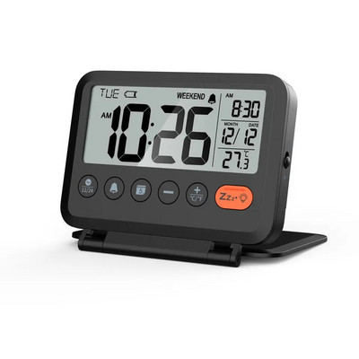 Mini hordozható digitális utazási ébresztőóra LCD háttérvilágítással, naptári hőmérséklet 12/24 órás sminktükör óra hálószoba asztali óra