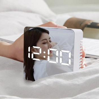 Ψηφιακό Ξυπνητήρι με Λειτουργία Dimmer Θερμοκρασίας για Υπνοδωμάτιο Γραφείο Ταξιδιωτική Μπαταρία & Ξυπνητήρι καθρέφτη LED με τροφοδοσία USB