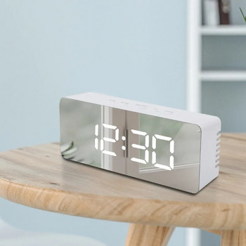 Цифров будилник с функция за намаляване на температурата за спалня, офис, пътна батерия и USB захранван LED огледален будилник
