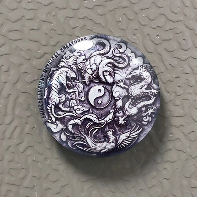 Dia. 30 mm-es ősi kínai isteni fenevad sárkány fehér tigris Suzaku Xuanwu hűtőmágnes FengShui Lucky Home Dekorációs ajándéktárgy