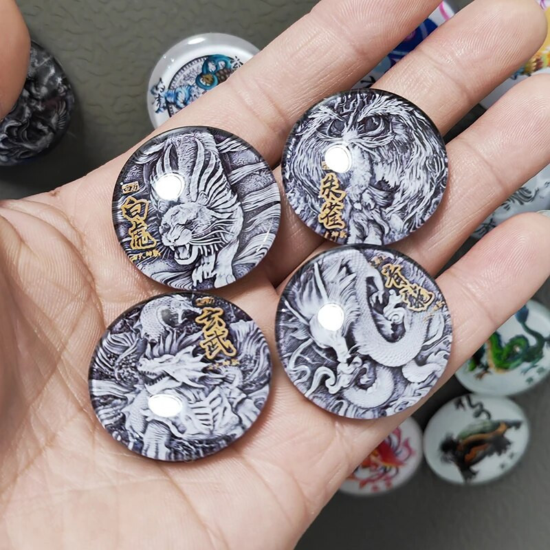 Диаметър 30 mm древен китайски божествен звяр дракон бял тигър Suzaku Xuanwu магнит за хладилник FengShui Lucky Home Decoration сувенир