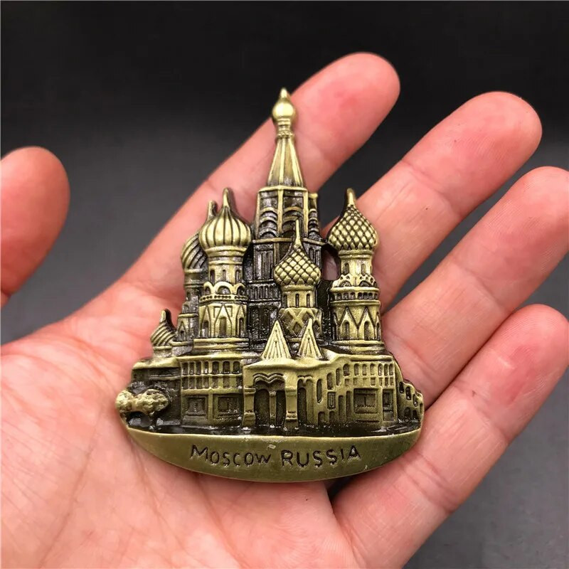 Метален магнит за хладилник 3D стерео САЩ Египет Австрия Испания Дубай Русия Шанхай Макао Магнитни стикери за хладилник Сувенир Подарък