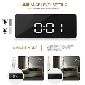 LED огледало Настолен часовник Цифрова аларма Snooze Display Time Нощна светлина Настолен USB будилник Декорация на дома за спалня Офис