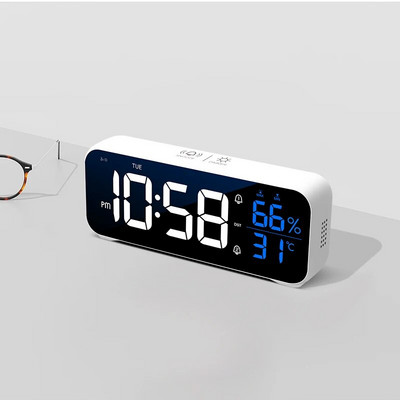 LED Zene Ébresztőóra Hőmérséklet Páratartalom Hangvezérlés/Asztali óra Kettős Fali ébresztő Újratölthető digitális órák