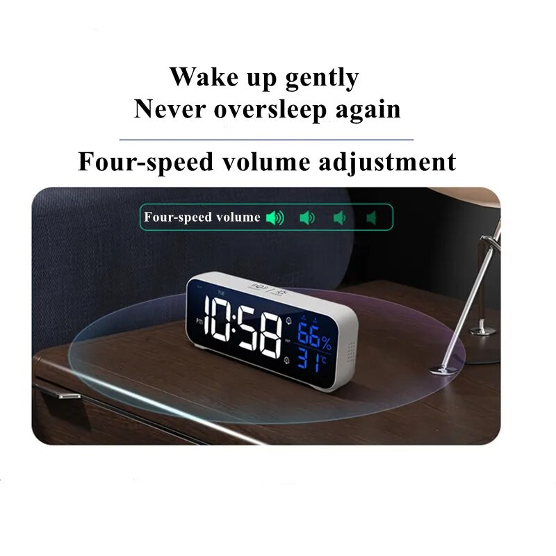 LED Музикален будилник Температура Влажност Гласово управление/Alaways On Настолен часовник Двойна аларма Стенни акумулаторни цифрови часовници