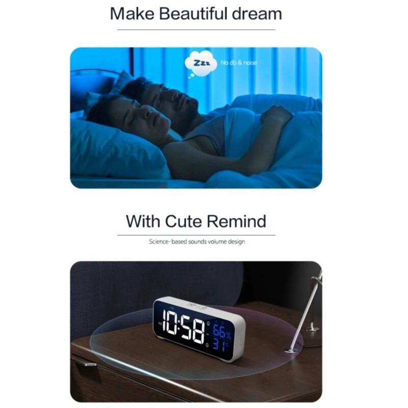 LED Музикален будилник Температура Влажност Гласово управление/Alaways On Настолен часовник Двойна аларма Стенни акумулаторни цифрови часовници
