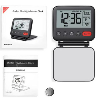 NOKLEAD Домашен сгъваем мини часовник за пътуване Цифров LCD термометър Часовник за пътуване Пътуващ будилник за преносим настолен часовник