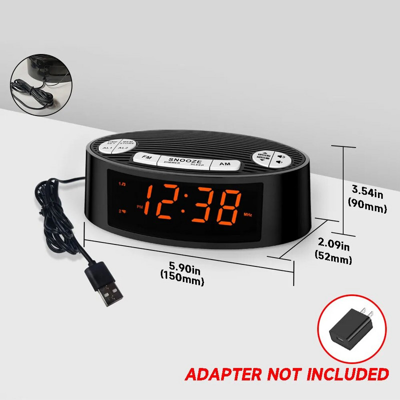 AM/FM Радио с будилник с двойна аларма Таймер за заспиване и дрямка Функции Оранжев LED дисплей 4-степенна опция за затъмняване iTOMA CKS3301U