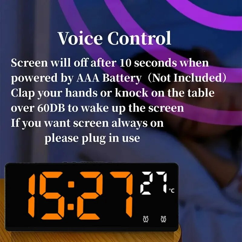 Часовник с голям екран Режим температура/дата Настолен часовник 5 нива на настройка на яркостта Режими на дисплея 12/24H Електронен LED часовник
