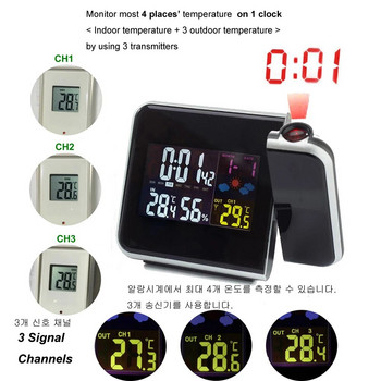 Цифров прожекционен будилник, метеорологична станция с термометър за температура, влагомер, влагомер/часовник с проектор за събуждане до леглото