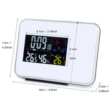 Цифров прожекционен будилник, метеорологична станция с термометър за температура, влагомер, влагомер/часовник с проектор за събуждане до леглото